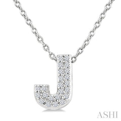 1/10 Ctw Initial 'J' Round Cut Diamond Fashion Pendant With Chain in 10K White Gold