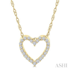 1/10 Ctw Heart Shape Round Cut Diamond Pendant With Chain in 10K Yellow Gold