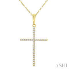 1/10 Ctw Cross Round Cut Diamond Fashion Pendant With Chain in 10K Yellow Gold