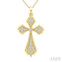 1/6 Ctw Cross Round Cut Diamond Fashion Pendant With Chain in 10K Yellow Gold