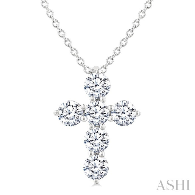 1/2 Ctw Round Cut Diamond Christian Cross 6-Stone Fashion Pendant With Chain in 14K White Gold