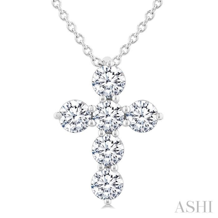 1/2 Ctw Round Cut Diamond Christian Cross 6-Stone Fashion Pendant With Chain in 14K White Gold