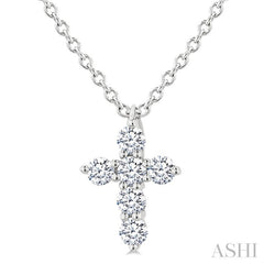 1/6 Ctw Round Cut Diamond Christian Cross 6-Stone Fashion Pendant With Chain in 14K White Gold