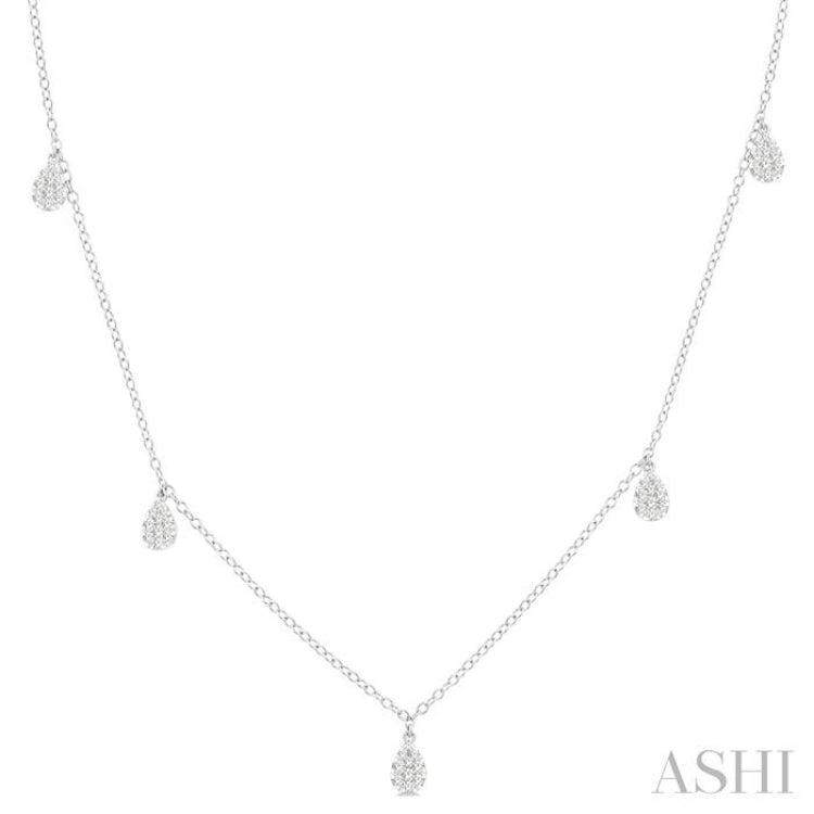 1/3 Ctw Lovebright Pear Motif Round Cut Diamond Station Necklace in 14K White Gold