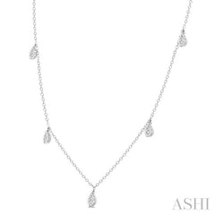 1/3 Ctw Lovebright Pear Motif Round Cut Diamond Station Necklace in 14K White Gold