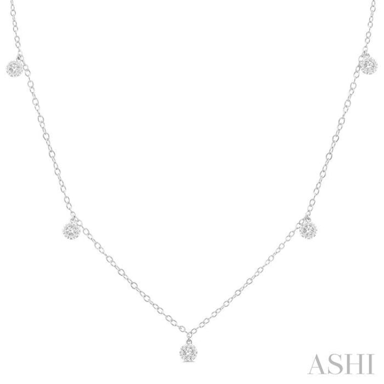 1/3 Ctw Lovebright Circular Mount Round Cut Diamond Station Necklace in 14K White Gold