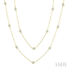 2 Ctw Bezel Set Round Cut Diamond 36-Inch Station Necklace in 14K Yellow Gold