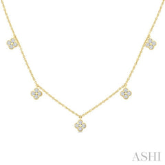 5/8 Ctw Clover Round Cut Diamond Station Necklace in 14K Yellow Gold