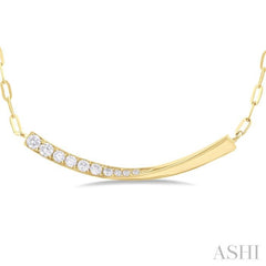 1/10 Ctw Smile Face Bar Round Cut Diamond Paperclip Necklace in 14K Yellow Gold