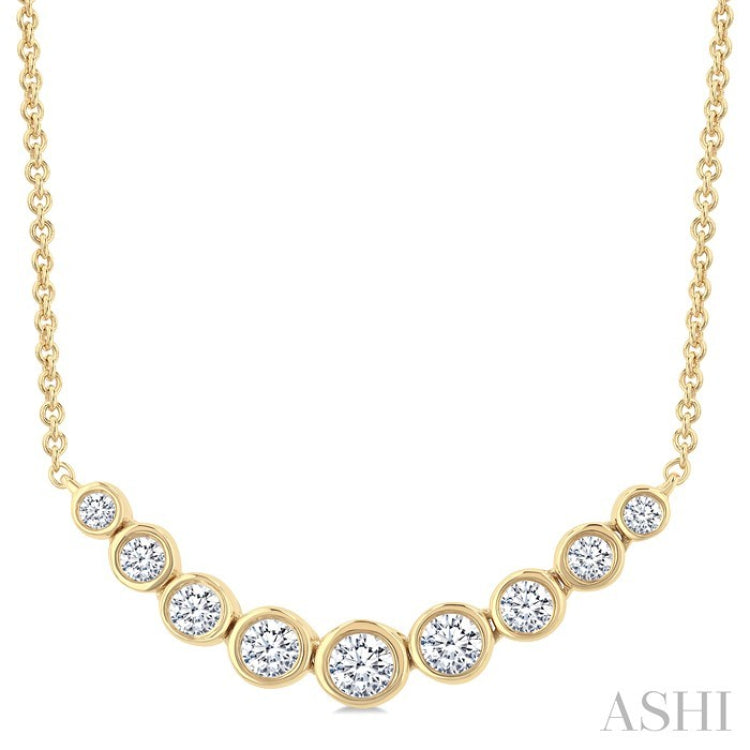 1/2 Ctw Graduated Bezel Set Round Cut Diamond Smile Necklace in 14K Yellow Gold