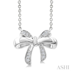 1/20 Ctw Bow Round Cut Diamond Fashion Pendant With Chain in Sterling Silver