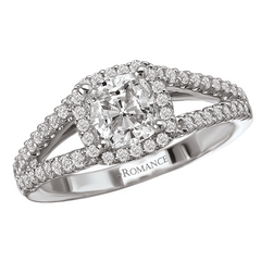 18K White Gold Romance Collection Diamond Halo Split Shank Semi-Mount Engagement Ring