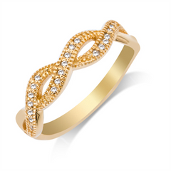 14K Yellow Gold Twist Diamond Ring With 1/10ctw