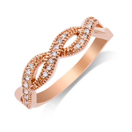 14K Rose Gold Twist Diamond Ring With 1/10ctw
