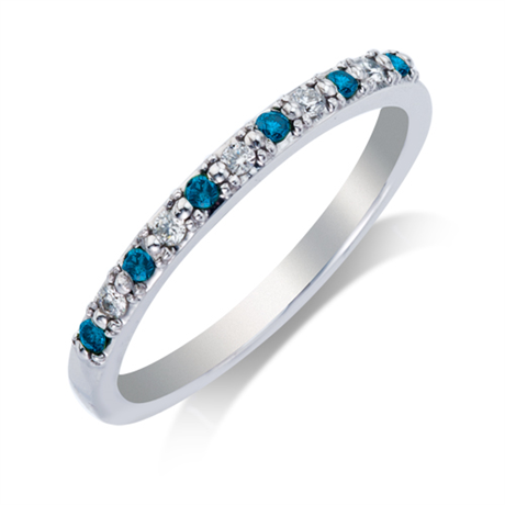 14K White Gold Blue And White Diamond Ring With 1/6ctw
