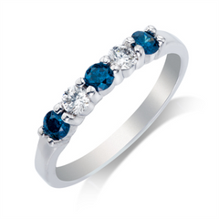 14K White Gold Round Blue And White Diamond Ring With 0.50ctw