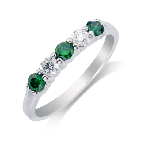 14K White Gold Round Green And White Diamond Ring With 0.50ctw