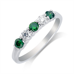 14K White Gold Round Green And White Diamond Ring With 0.50ctw