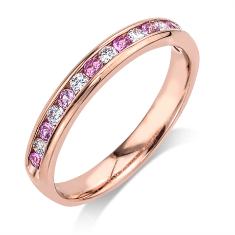 14K Rose Gold Round Diamond And Pink Sapphire Ring