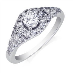 14K 1ctw White Gold Halo Engagement Ring