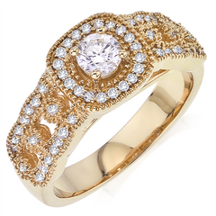 14K Yellow Gold Halo Engagement Ring With 0.27ctw Melee And A 1/3ctw Round Center Diamond