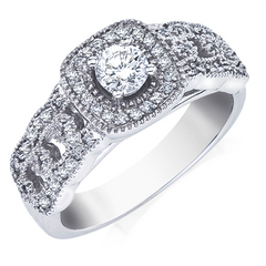 14K White Gold Halo Engagement Ring With 0.27ctw Melee And A 1/3ctw Round Center Diamond